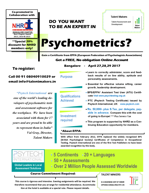 International Certificate in Psychometrics - April 2017